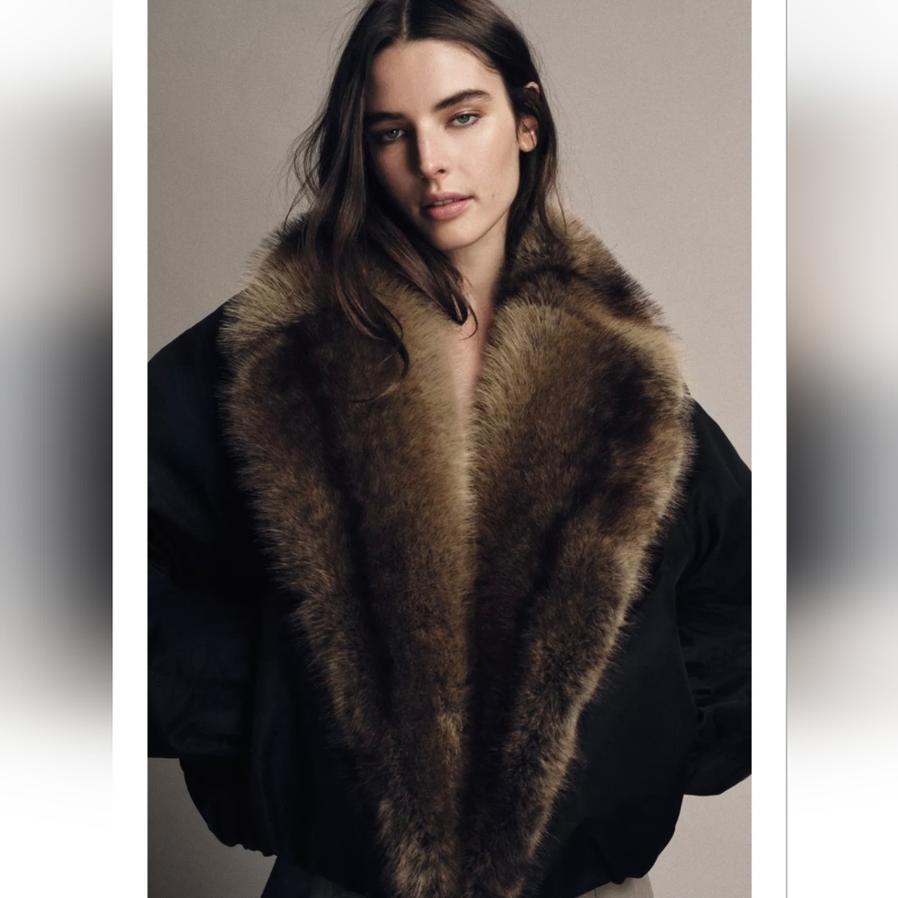 ZARA FAUX FUR COLLAR BOMBER JACKET ZW COLLECTION - Picture 3 of 9